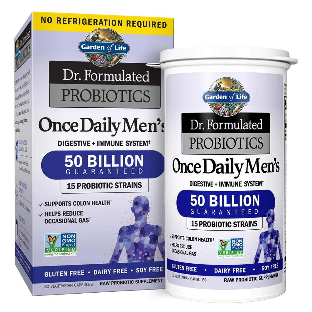 Garden Of Life Dr Formulated Probiotics For Men Once Daily Men S Probiotics 50 Billion Cfu Guaranteed 15 Strains Shelf Stable Gluten Dairy Soy Free One A Day Prebiotic Fiber 30 Capsuls
