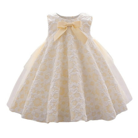 

Baby Girls Casual Dresses Bowknot Mesh Flower Sleeveless Party Pageant Infant Dress Daily-Wear