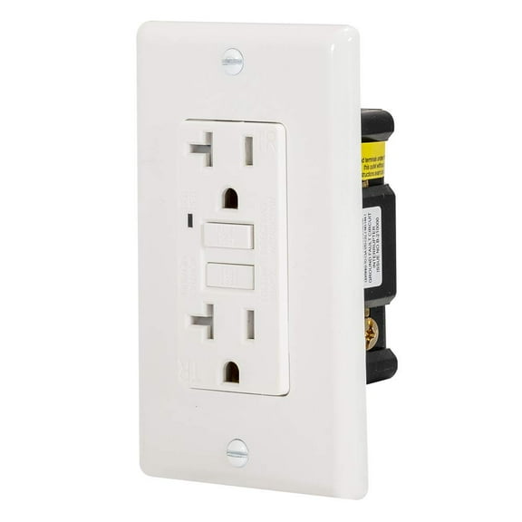 Eastman Tamper Resistant Self-Test Slim GFCI Outlet with LED Indicator and Wall Plate, 20 Amps 125 Volts, White, 62175