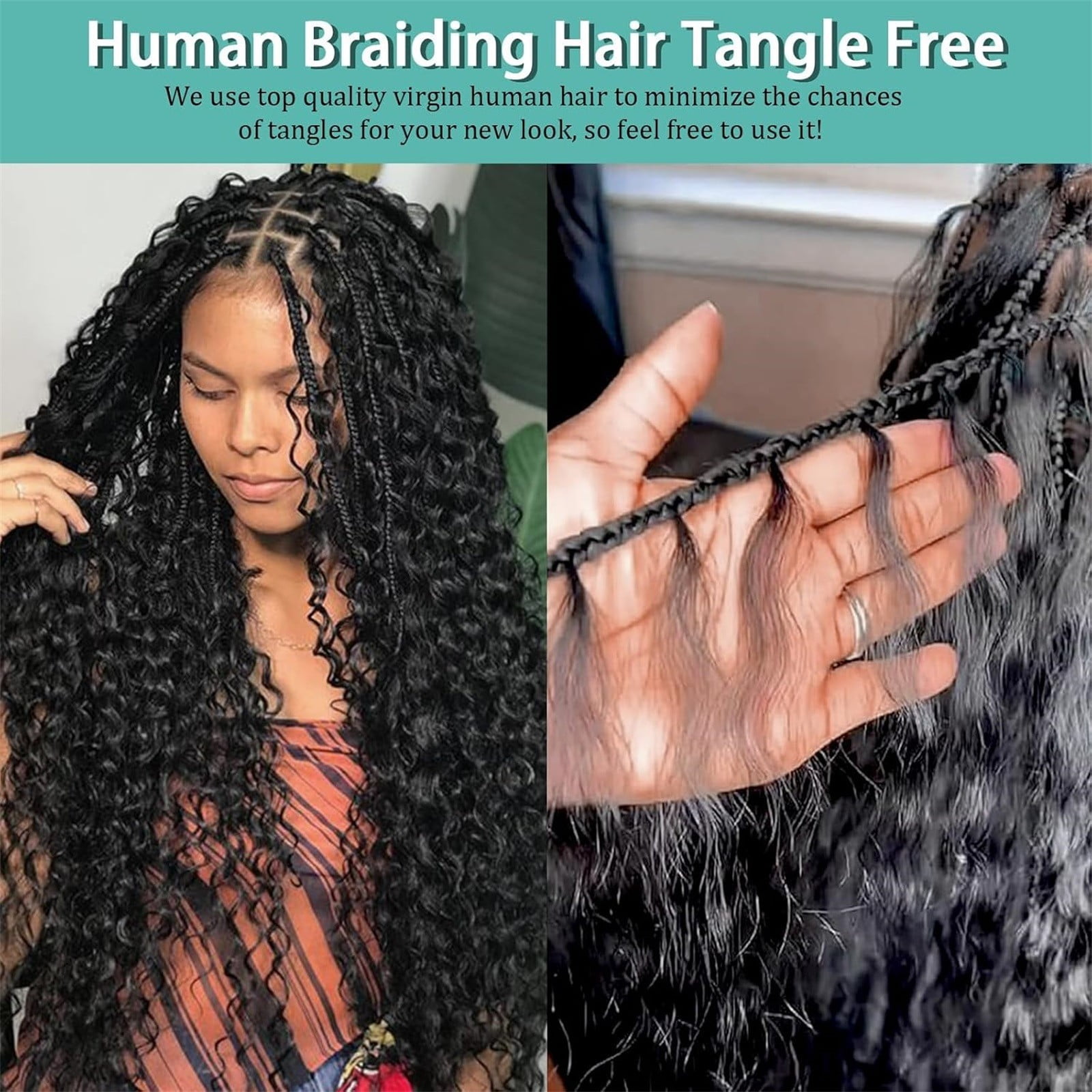 Braiding Hair for Boho Braids - Curly Boho Human Hair 20 Inch 3 Bundles, Deep Wave, Knotless Braids Crochet Box Braids, Natural Color, Festival Daily Style, Women Hair