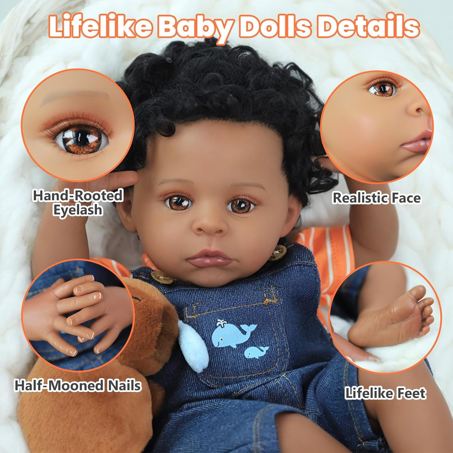 Realistic Reborn Baby Dolls Black-20 Inch African American Newborn Baby Doll, Lifelike Weighted Soft Body, Christmas Birthday Gift