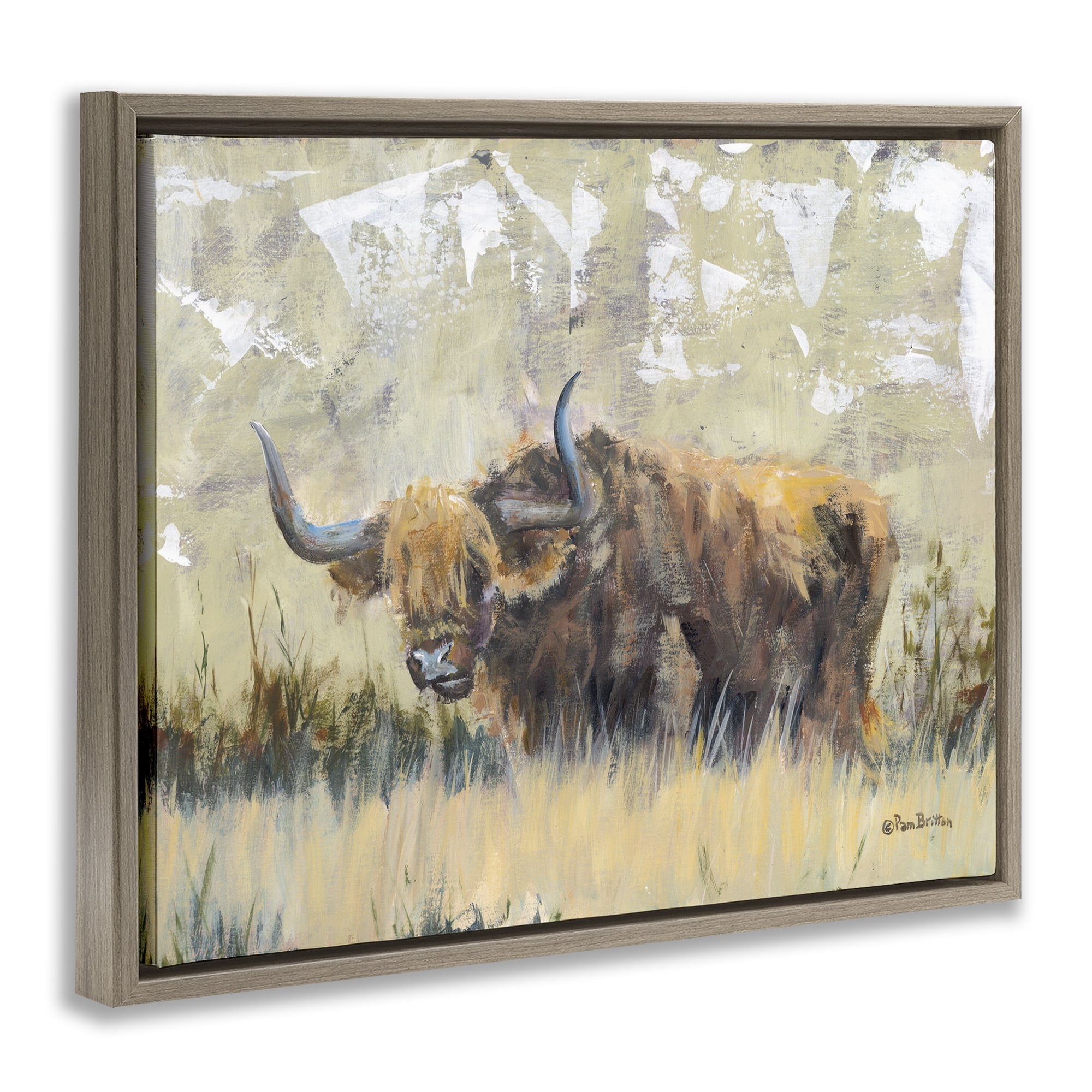 Stupell Industries Rustic Patterned Longhorn Animals & Insects Painting Brown Floater Framed Canvas Art Print Wall Art, 31 x 25