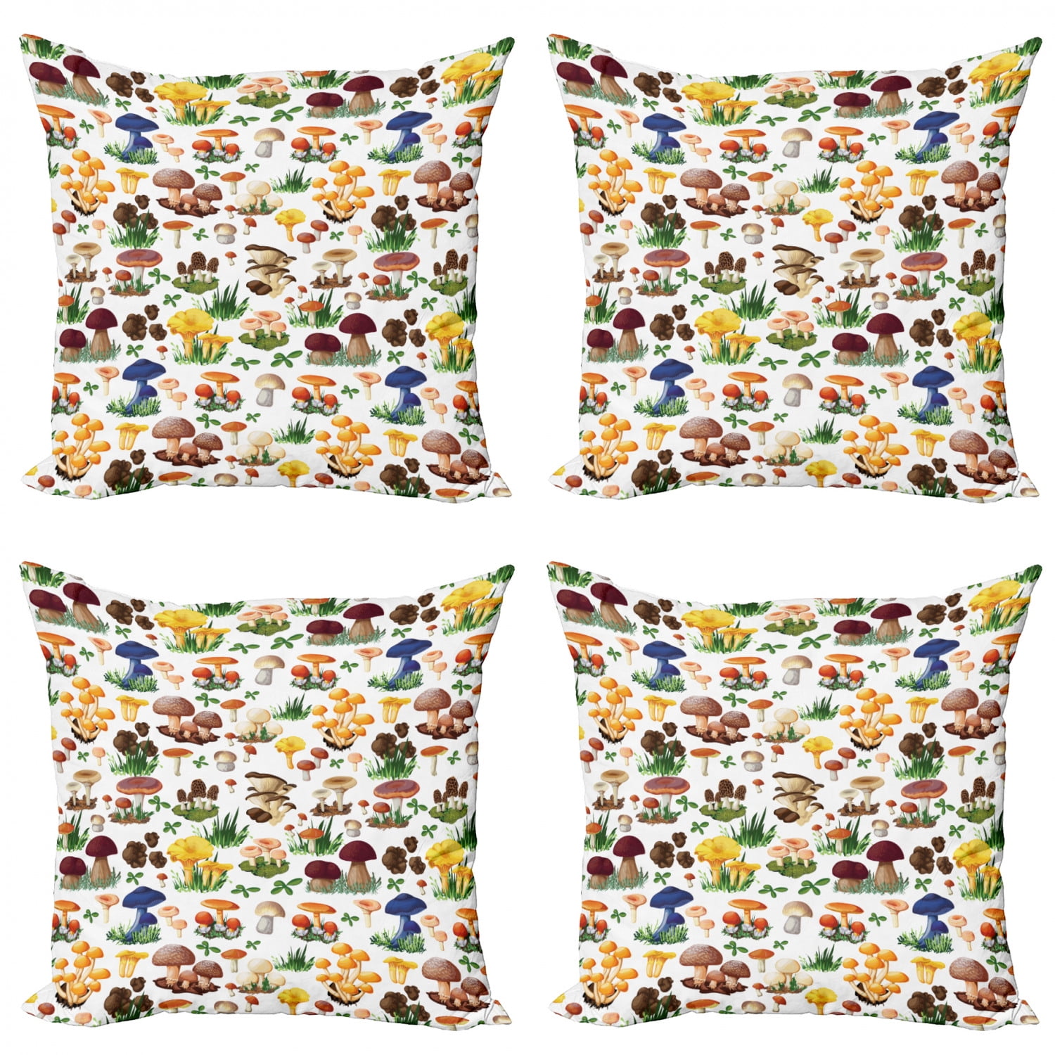 Easternproject Throw Pillow Cases 4 Pack Mushroom Agaric Lotus Leaves Spring Home Decor Throw Pillow Cover Super Soft Square 18x18 Inch Plants Cushion Cover for Outdoor Sofa Couch