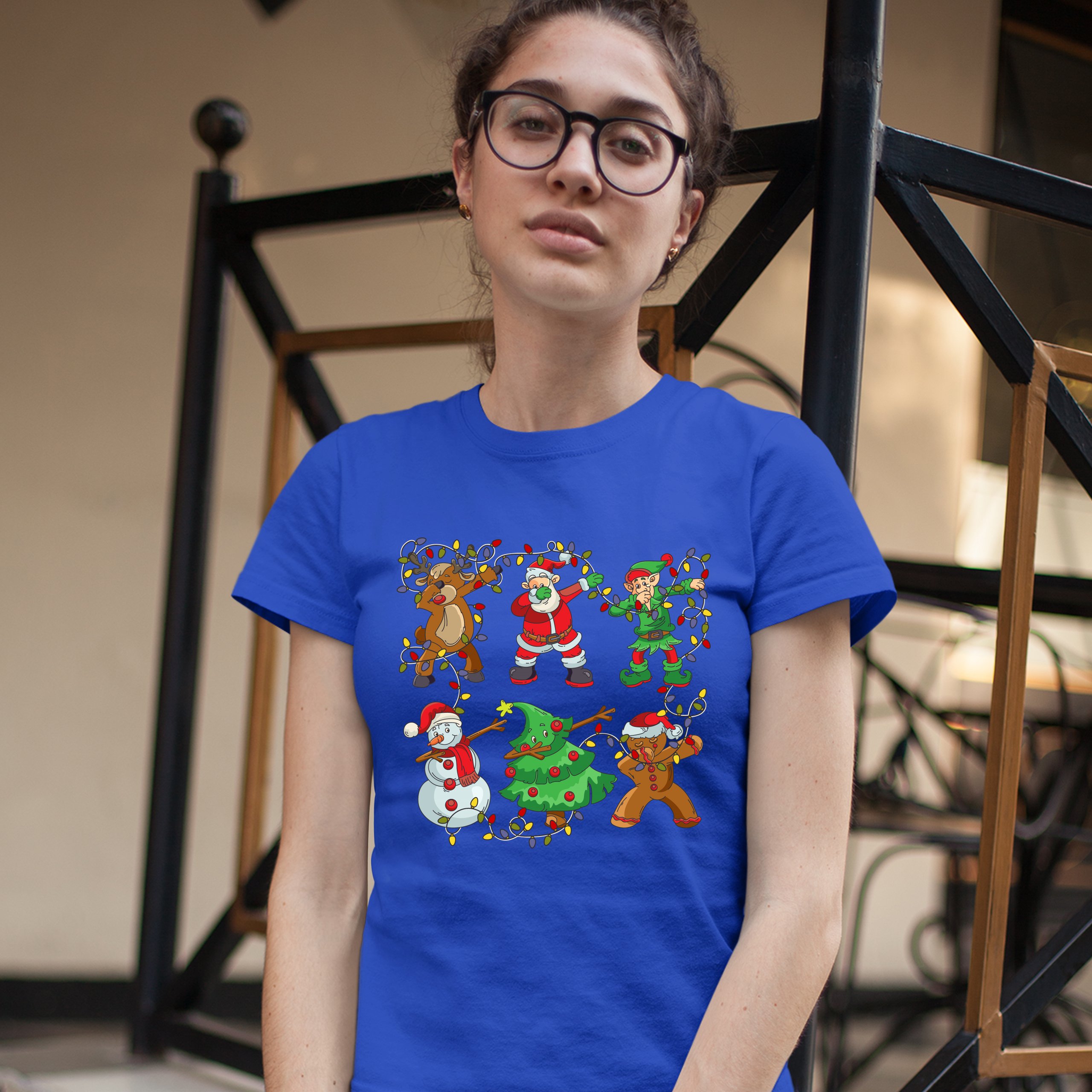 Tee Hunt Christmas Crew Dabbing T-Shirt Reindeer Santa Claus Elf Snowman Women's T-Shirt Tee, Blue, Small
