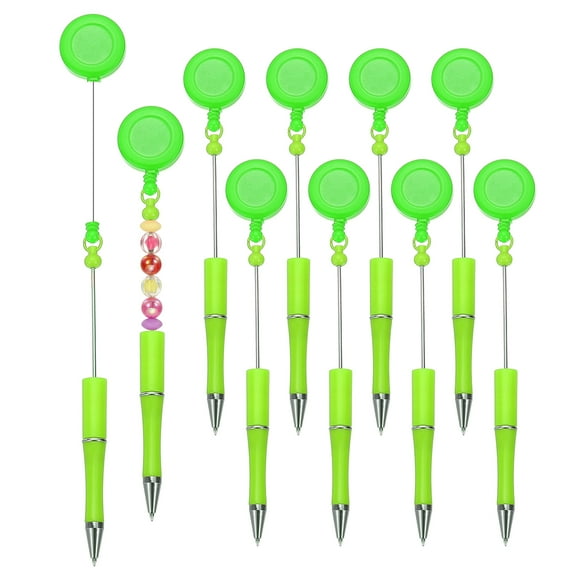 Uxcell Beadable Pens 10 Pcs Retractable Badge Reel Beadable Pen Bulk Beaded Ballpoint Pen Black Ink Candy Green