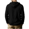 thumbnail image 5 of Men's Cotton Linen Shirts Long Sleeve Half Button Drawstring Hooded Cardigan Solid Color Summer Casual Beach Vacation Wear Black XXL, 5 of 7