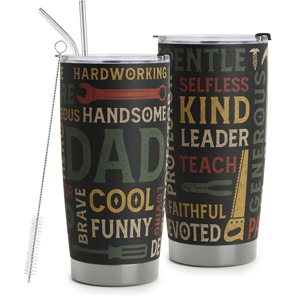Gifts For Dad - Best Dad Ever Gifts - Dad Gifts From Daughter Son - Fathers Day Presents From Daughter Son Wife - Birthday Christmas Gifts For Dad - Stainless Steel Tumbler with Lid and Straws 20oz