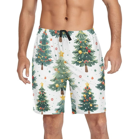 joogoo Mens Swim Trunks Christmas Tree Pattern Beach Shorts Drawstring Elastic Waist Swimwear Bathing Suits L