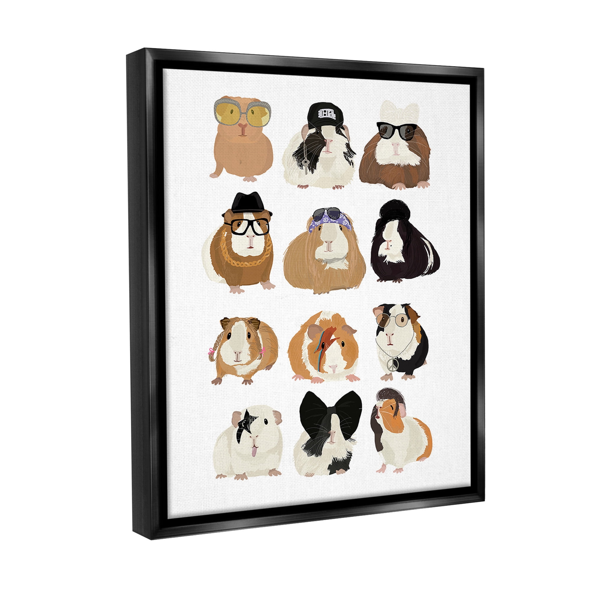 Stupell Industries Trendy Guinea Pigs Animals & Insects Painting Black Floater Framed Canvas Art Print Wall Art, 25 x 31