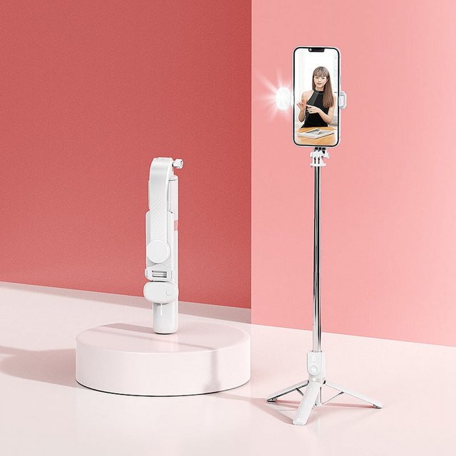 Palo selfie Bluetooth para teléfono móvil alargado de 1 m con luz de relleno, soporte de trípode de escritorio integrado de mano