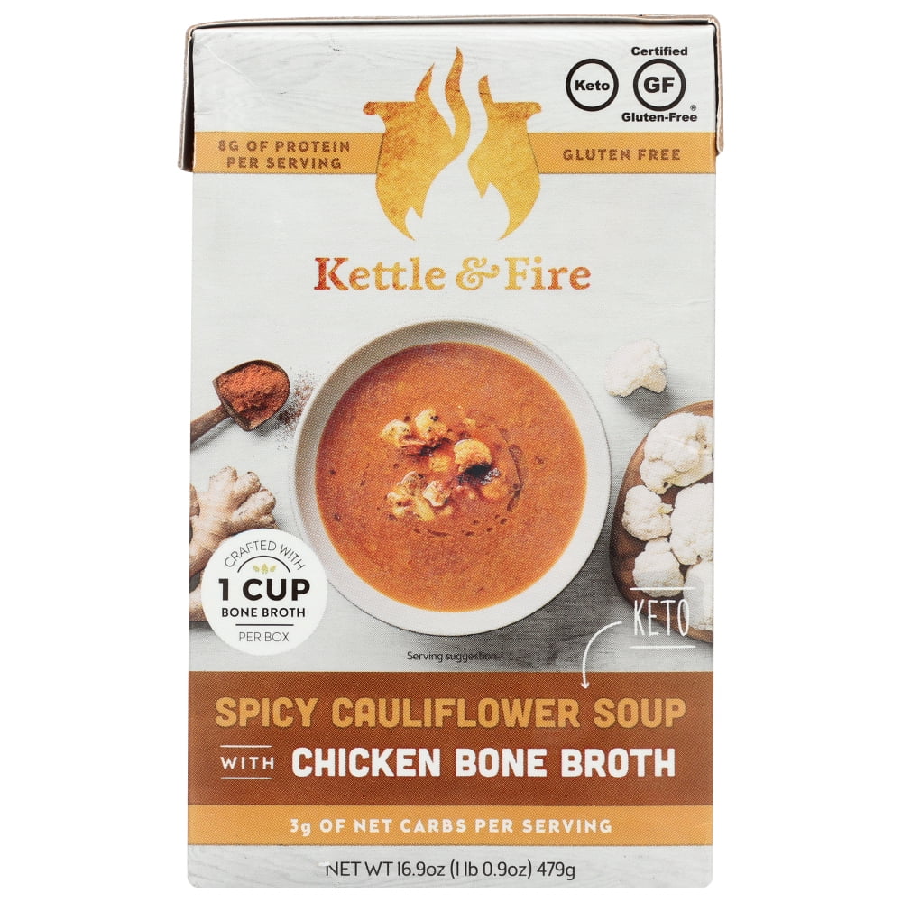 Kettle And Fire Keto Soup Spicy Cauliflower Chicken Bone Broth, 16.9 Oz