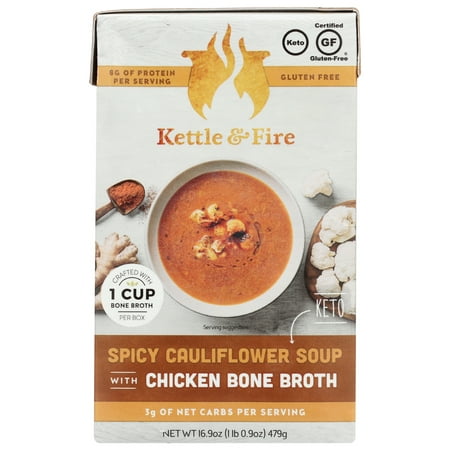 Kettle And Fire Keto Soup Spicy Cauliflower Chicken Bone Broth, 16.9 Oz