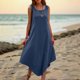 thumbnail image 1 of mfyjkho Vestidos para mujer, Vestido irregular de color liso para mujer, suelto, sin mangas, con cuello redondo y botones laterales Vestidos maxi para mujer s, 1 of 7
