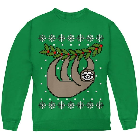 Big Hanging Sloth Ugly Christmas Sweater Youth Sweatshirt Green YLG
