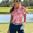 thumbnail image 3 of COEQINE Women Short Sleeve Golf Shirts for Valentine's Day V Neck Quick Dry Fit 1/4 Zip Golf Polo Tops Pullover Workout Athletic Tops Lip Gift Set Heart Pink Print Sportswear, XS, 3 of 7