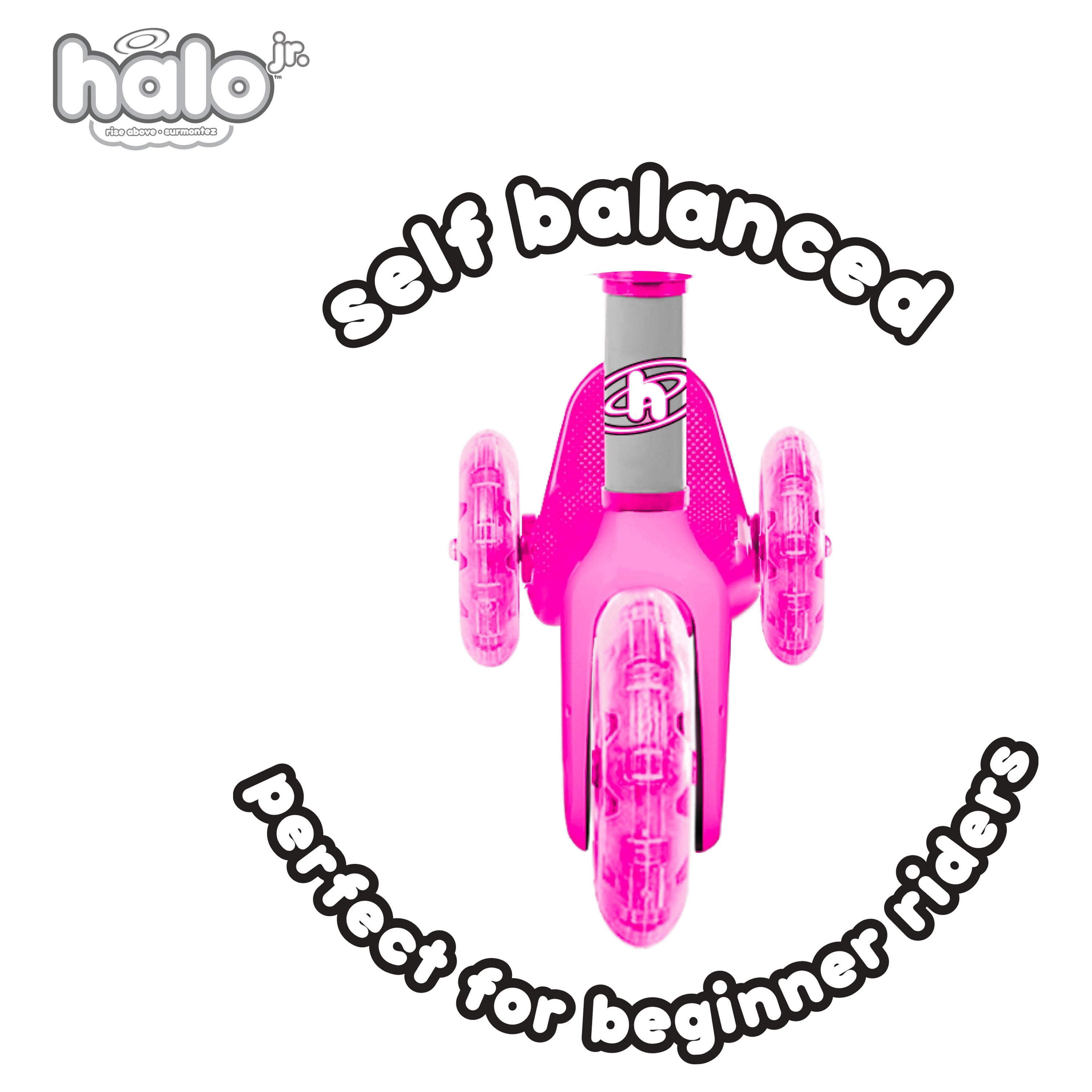 HALO Rise Above Jr. 3 Wheel Scooter - Pink - Unisex for All Children - Super Bright Light-up Wheels!