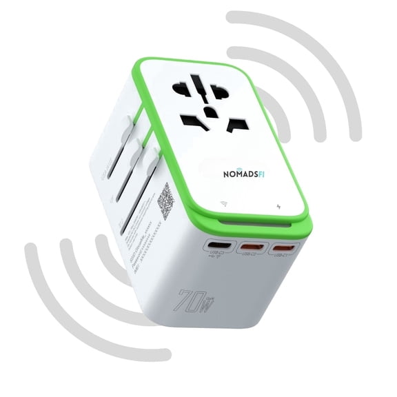 GlocalMe RoamPlug Travel Adapter with 4G Travel WiFi Router, 70W USB-C Laptop Charger, Multi-Port Fast Charging