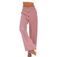 thumbnail image 1 of Pantalones palazzo de lino de cintura alta y pierna ancha para mujer, con cordón y bolsillos, 1 of 6