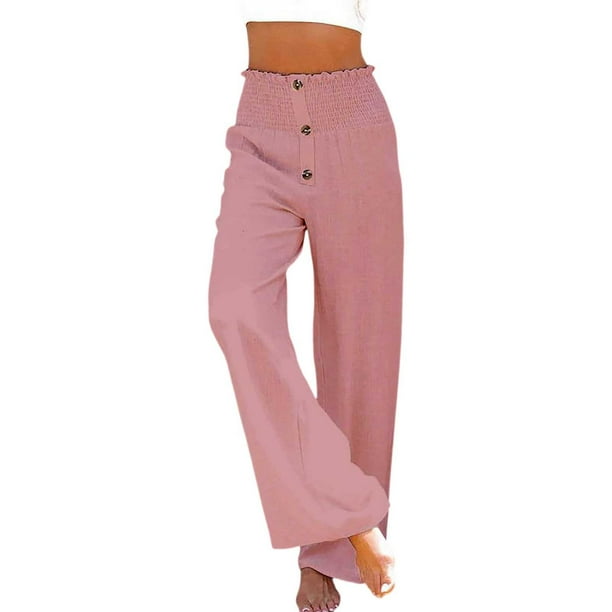 Pantalones palazzo de lino de cintura alta y pierna ancha para mujer, con cordón y bolsillos