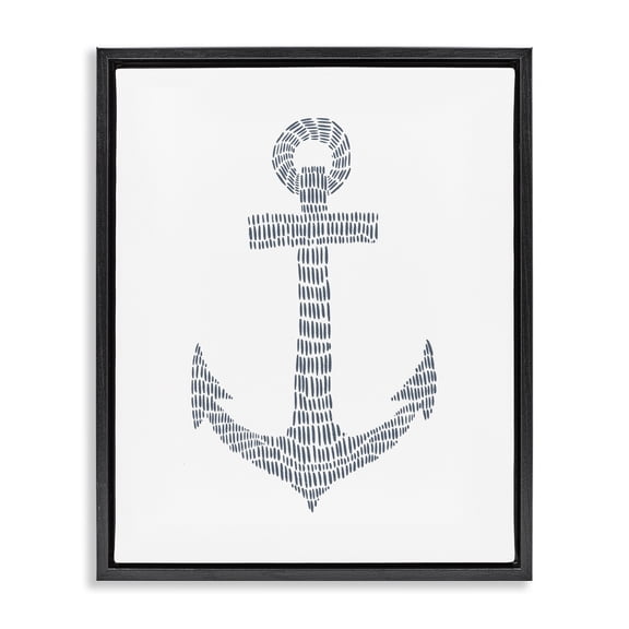 Stupell Industries Minimal Nautical Anchor Coastal Painting Black Floater Framed Canvas Art Print Wall Art, 17 x 21