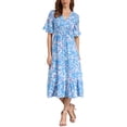 thumbnail image 1 of Vestido Floral INSPIRE CHIC para Mujer, vestido midi de manga corta con volantes, color azul y blanco, talla XL, 1 of 6