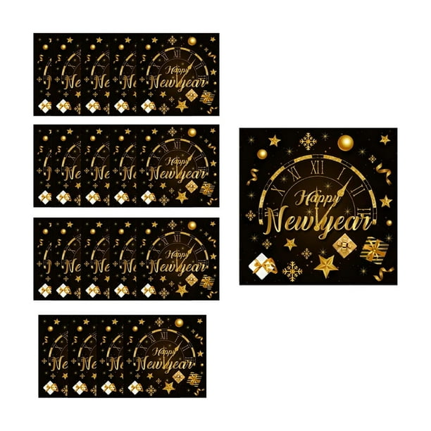 Decoración del hogar, decoración de habitaciones, decoración de paredes, vajilla desechable para fiesta de Año Nuevo en negro y dorado, platos de papel de 18 y 23 cm, vasos de papel, pañuelos, juego d