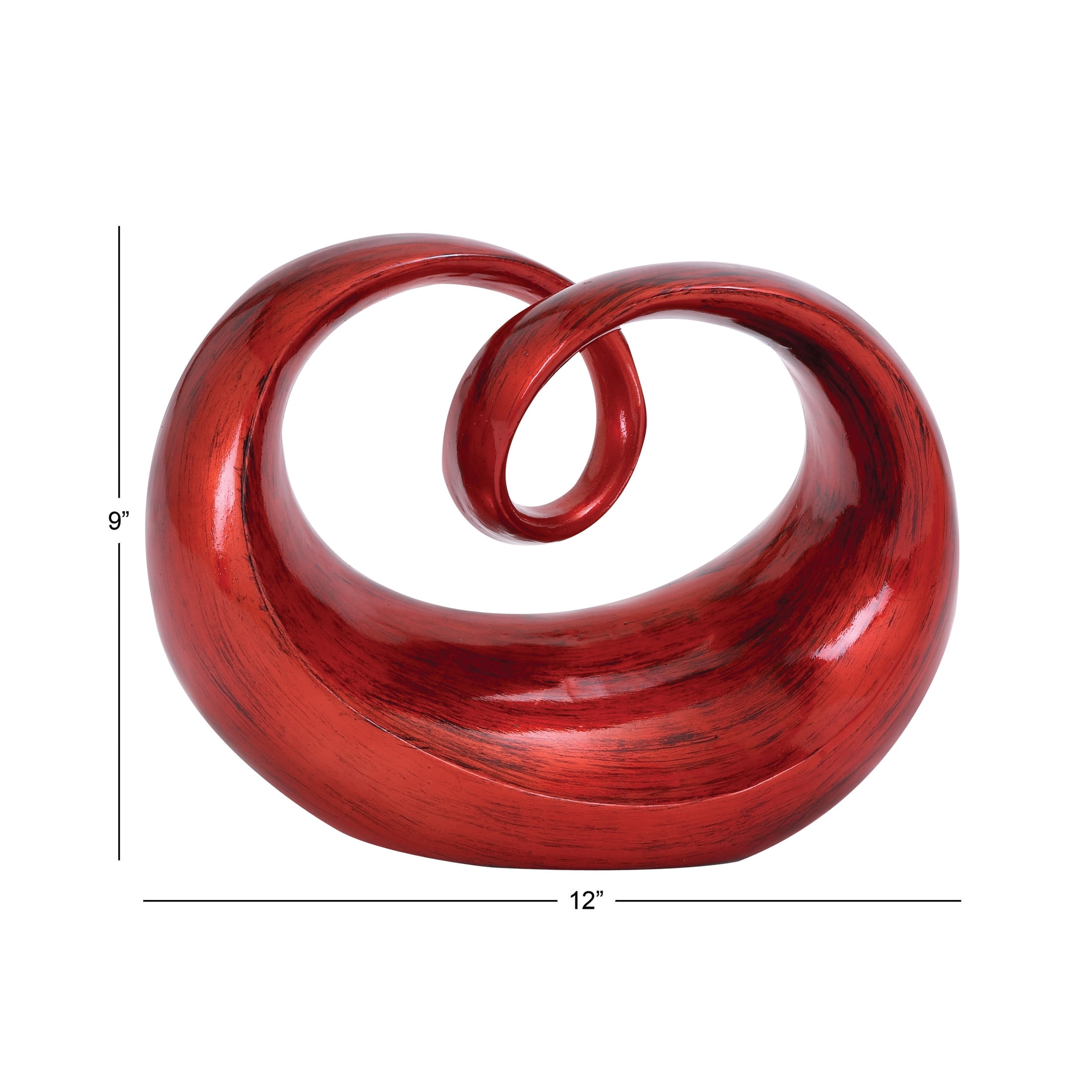 12" x 9" Red Polystone Loop Swirl Abstract Sculpture with Black Texturing, by DecMode
