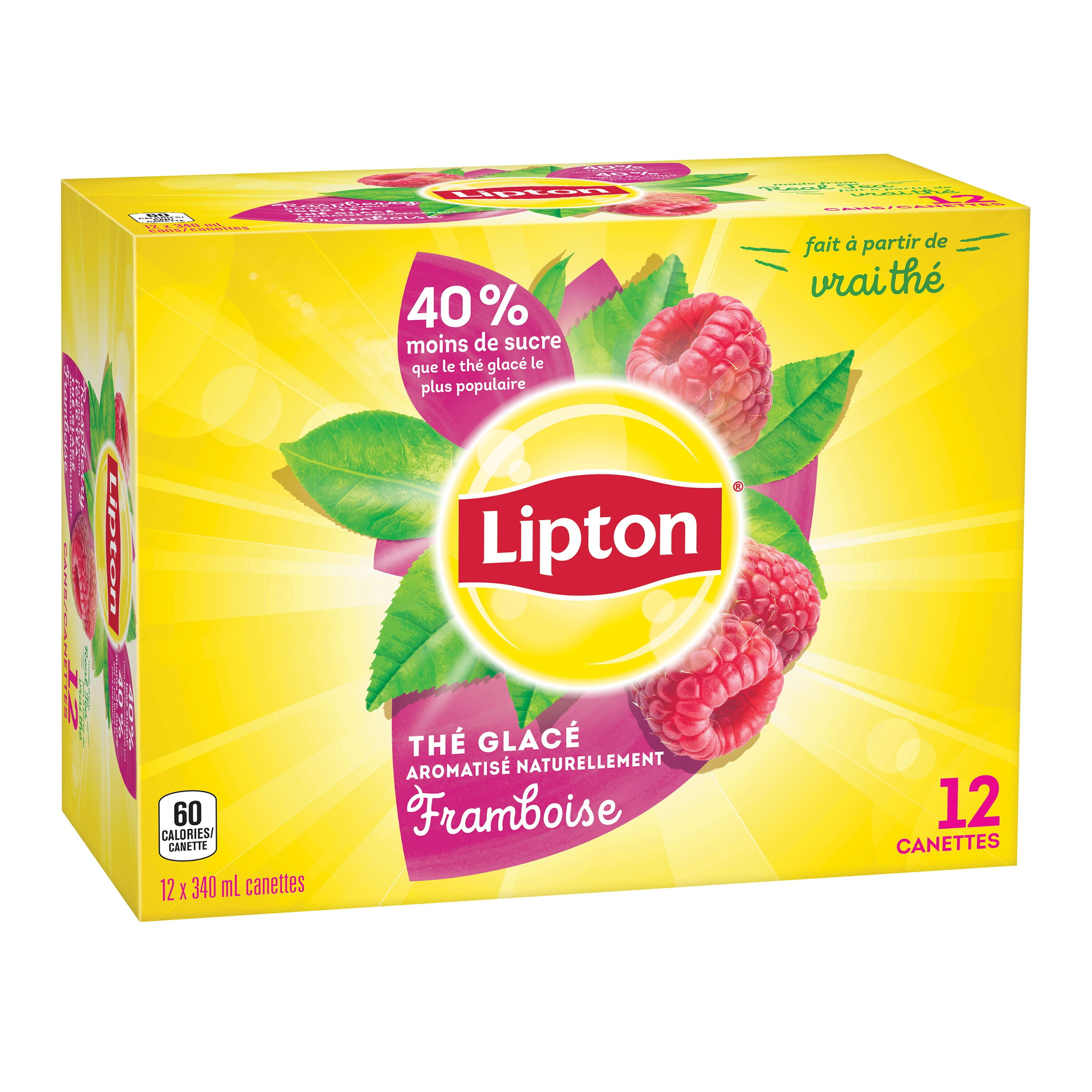 Thé glacé à la framboise Lipton® 12 x 340 mL, canettes