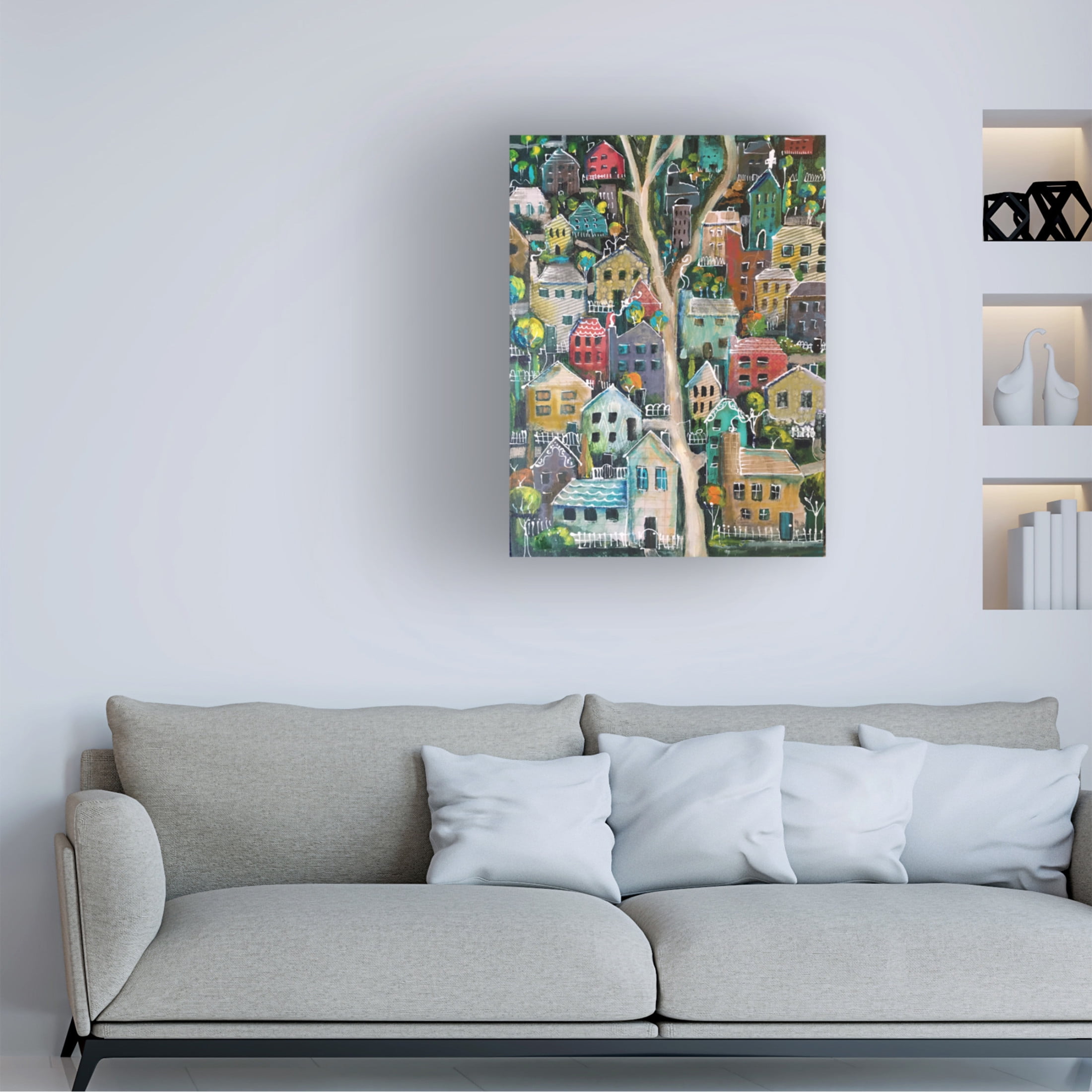 Canvas Wall Art - Christine Rotolo 'Mixed Media Town' Wall Art for Living Room, Bedroom, or Office Décor by Trademark Fine Art - 14 x 19 Inches