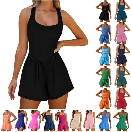 QATAINLAV Romper for Women Workout Running Jumpsuits Onesie Shorts Summer Casual Athletic Overalls Gym Solid Color Yoga Playsuits Going Out Short One Piece Pants Lightening Sale Hot Pink L