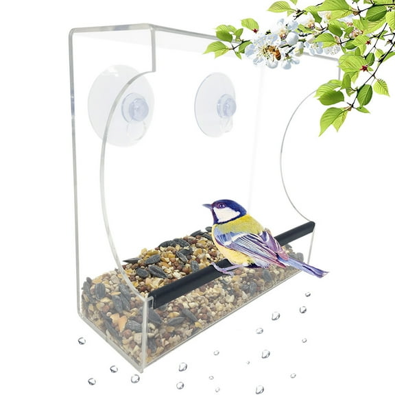 Clear Window Bird Feeder, Compact Wild Birdfeeder With Drain Holes, Super Strong Suction Cups, Transparent Viewing, Covered, High Seed Capacity, Rubber Perch