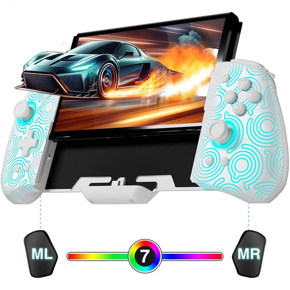 FUNLAB Controller Compatible with Switch 1, Ergonomic Joy-Con Grip, RGB/Turbo/Mapping/Hall - Withe