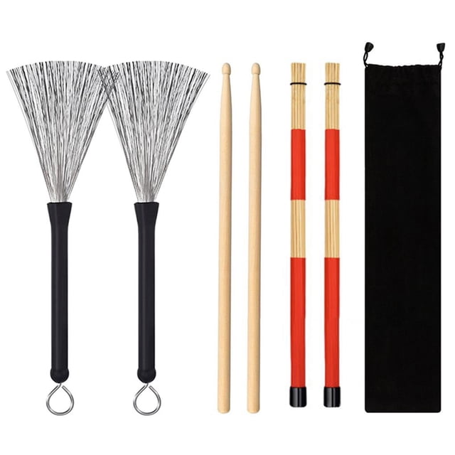 Juego De Baquetas De Tambor Cepillos De Alambre De Tambor Cepillos Retráctiles Varillas Rojas Bolsa De Almacenamiento De Baquetas De Tambor Para Amantes De La Música Acústica De Jazz Yuarrent EL010451-00