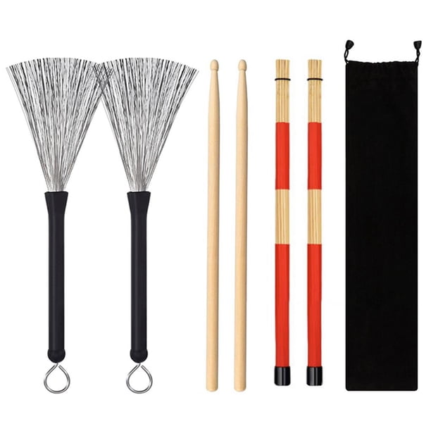 Juego De Baquetas De Tambor Cepillos De Alambre De Tambor Cepillos Retráctiles Varillas Rojas Bolsa De Almacenamiento De Baquetas De Tambor Para Amantes De La Música Acústica De Jazz Sweethay EL010451-00