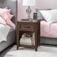 thumbnail image 2 of LEDREM Farmhouse Nightstand with Charging Hub - Bedside Table with Drawer & Open Shelf, USB/AC Outlets, Premium MDF, Maroon Brown, 2 of 7