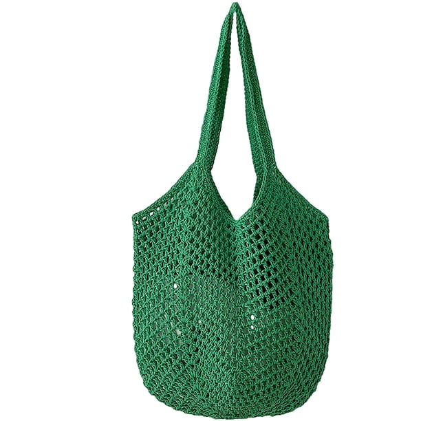 Bolso de paja tejido hueco de gran capacidad, bolso de mano elegante de un solo hombro para viajes, playa y compras.