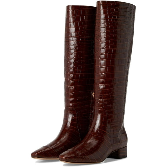 Veronica Beard Women's Cecile Croc-Embossed Tall Boot Sepia Croc Print Leather 6.5M