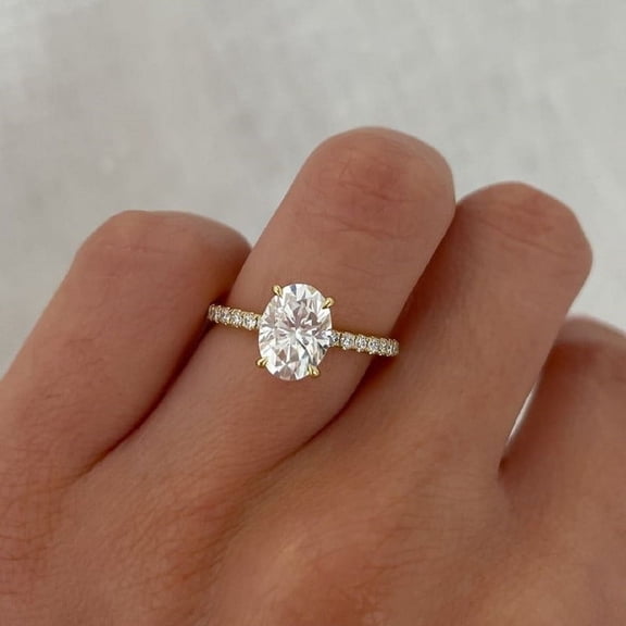 solitaire jewels 1.35CT Dainty Oval Moissanite Hidden Halo Engagement Ring For Women, 14K Yellow Gold