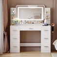 thumbnail image 3 of Homall Makeup Vanity Set with Mirror, Vanity Desk with LED Mirror & Charging Station, Vanity Table with Storage Drawers & Shelves for Bedroom Dressing Room, White, 3 of 7