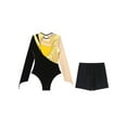 thumbnail image 4 of Manyakai Women 2Pcs Gymnastics Dance Oufits Shiny Rhinestones Leotard Bodysuit with Booty Shorts Gold S, 4 of 5