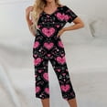 thumbnail image 2 of Garbnen Valentine Pajama Set Women V Neck Capri Pants Short Sleeve Sleepwear Heart Print Pjs Lounge Set with Pockets, 2 of 7