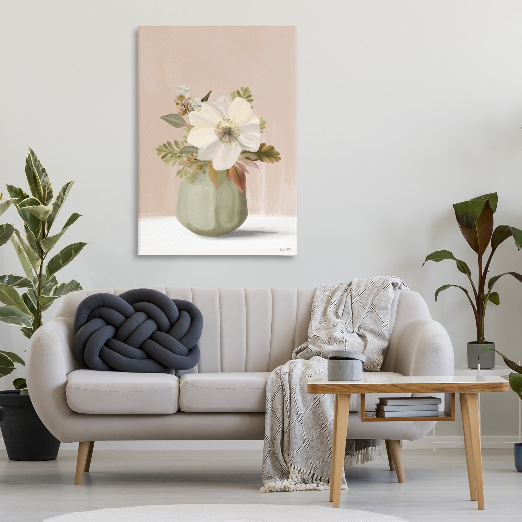 Stupell Industries Peach Pink Vase Botanical & Floral Painting Gallery Wrapped Canvas Art Print Wall Art, 30 x 45