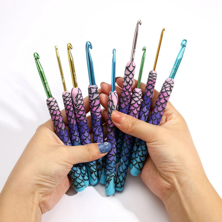 Crochet Hooks Set, 9/12Pc.25-6.5/8mm Ergonomic grip Handles Yarn Knitting  for Arthritic Hands, Knit , for Women 2.25-6.5mm Mermaid 