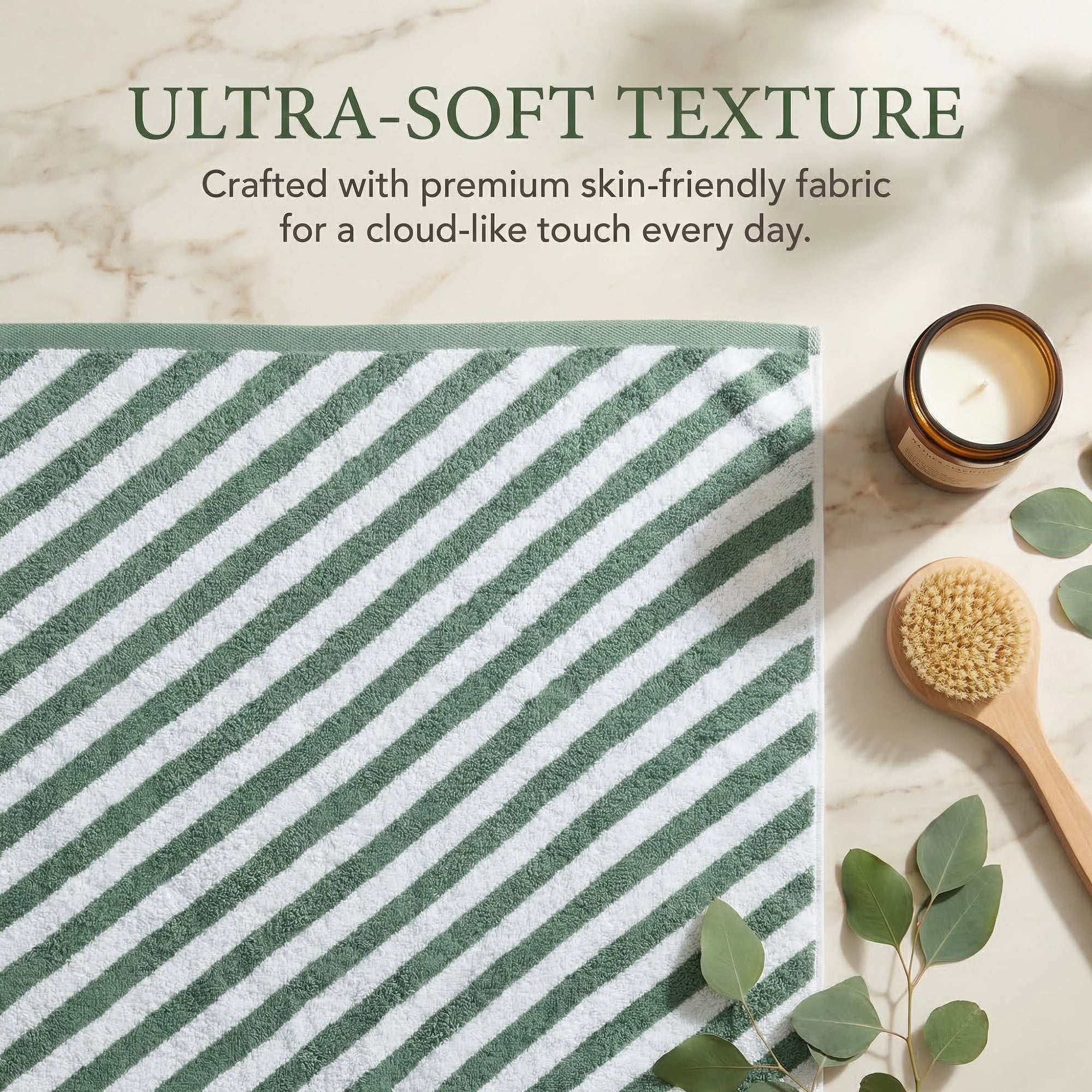 Unique Bargains Striped Absorbent Quick Dry Pure Cotton Bath Towel Green 55" x 28"