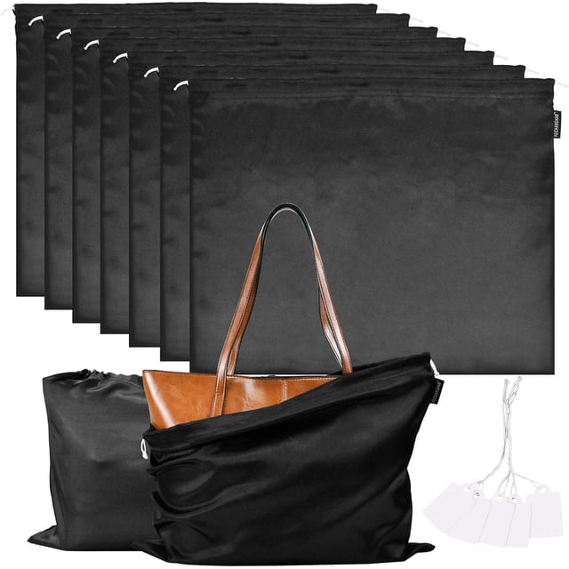 7 bolsas de bolso, bolsa a prueba de polvo, almacenamiento, bolsa de tela con cordón de seda, bolso, billetera, zapatos, botas, bolsa de almacenamiento grande (negro, 23,6 × 19,6 pulgadas)
