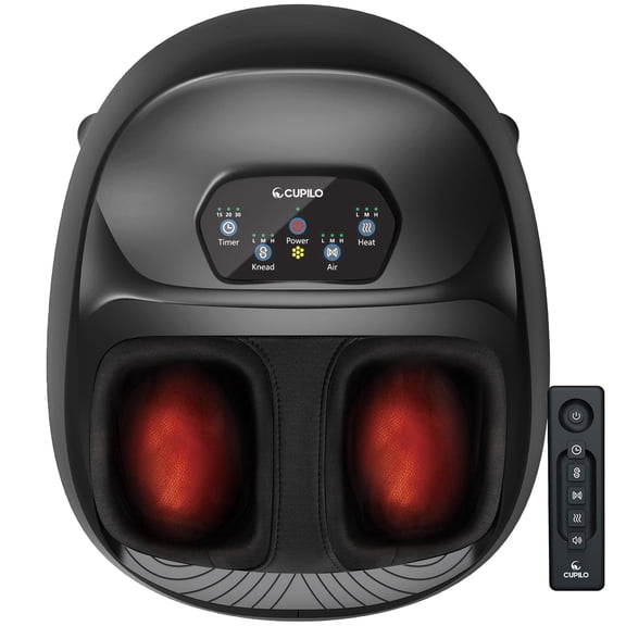 CuPiLo Shiatsu Foot Massager, Upgraded Full Feet Massager with Remote Control, 3 Heating, 3 Compression, 3 Deep Kneading & Timer for Plantar Fasciitis, Neuropathy, Fits Up to 14