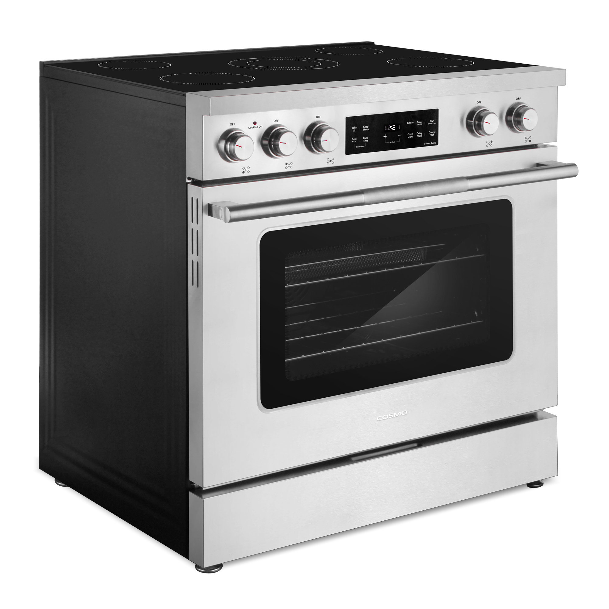 Cosmo 36 in. Stellar Collection 6.1 cu. ft. Electric Range, 5 Burner Ceramic Glass Cooktop, Convection Oven, Stainless Steel