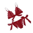 thumbnail image 4 of Conjunto de ropa interior de encaje floral encantador para mujer, regalo de lencería con bragas de malla, rojo, M Methold XX000194-07, 4 of 7