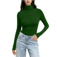 thumbnail image 2 of QUNYINEY Women Fall Shirts Green Long Sleeve Tops Workout Pullover Mock Neck Slim Fit Women Classic T-Shirt, 2 of 6