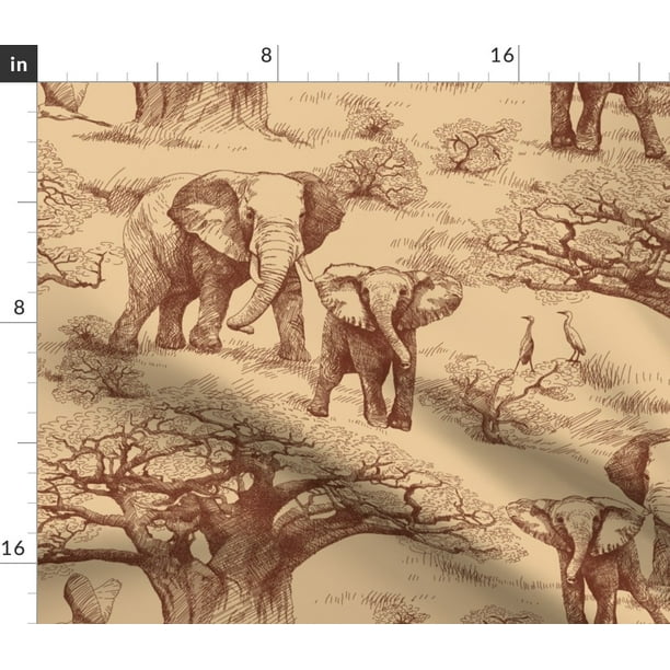 Spoonflower Fabric Elephants Elephant Tree Crane Toile Printed on Petal Signature Cotton
